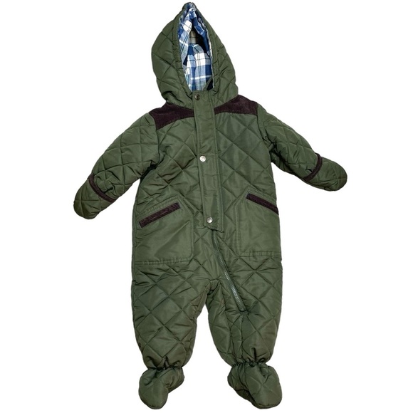Rothschild Infant Quilted Snowsuit 12M Green Hooded One Piece Bunting Pram Suit - Picture 1 of 15